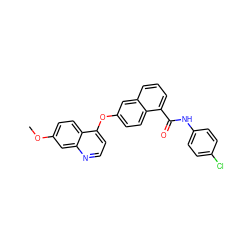 COc1ccc2c(Oc3ccc4c(C(=O)Nc5ccc(Cl)cc5)cccc4c3)ccnc2c1 ZINC000029134700