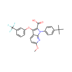 COc1ccc2c(Oc3cccc(C(F)(F)F)c3)c(C(=O)O)n(-c3ccc(C(C)(C)C)cc3)c2n1 ZINC000028528919