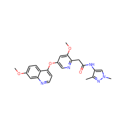 COc1ccc2c(Oc3cnc(CC(=O)Nc4cn(C)nc4C)c(OC)c3)ccnc2c1 ZINC000084616401