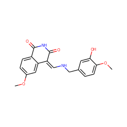 COc1ccc2c(c1)/C(=C/NCc1ccc(OC)c(O)c1)C(=O)NC2=O ZINC000045496366