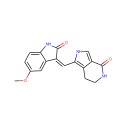 COc1ccc2c(c1)/C(=C/c1[nH]cc3c1CCNC3=O)C(=O)N2 ZINC000013490197