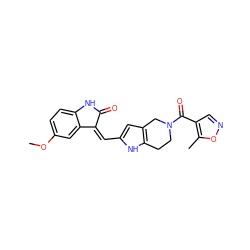 COc1ccc2c(c1)/C(=C/c1cc3c([nH]1)CCN(C(=O)c1cnoc1C)C3)C(=O)N2 ZINC000096272950