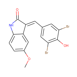 COc1ccc2c(c1)/C(=C\c1cc(Br)c(O)c(Br)c1)C(=O)N2 ZINC000299822089