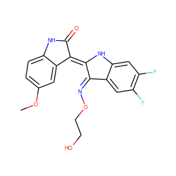 COc1ccc2c(c1)/C(=C1/Nc3cc(F)c(F)cc3/C1=N\OCCO)C(=O)N2 ZINC000299864451