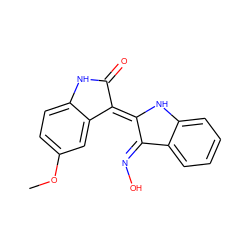 COc1ccc2c(c1)/C(=C1/Nc3ccccc3/C1=N\O)C(=O)N2 ZINC000072118639