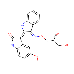 COc1ccc2c(c1)/C(=C1/Nc3ccccc3/C1=N\OC[C@H](O)CO)C(=O)N2 ZINC001772619163