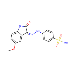 COc1ccc2c(c1)/C(=N/Nc1ccc(S(N)(=O)=O)cc1)C(=O)N2 ZINC000013470448