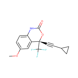 COc1ccc2c(c1)[C@@](C#CC1CC1)(C(F)(F)F)OC(=O)N2 ZINC000003920901