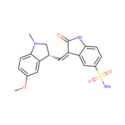 COc1ccc2c(c1)[C@@H](/C=C1\C(=O)Nc3ccc(S(N)(=O)=O)cc31)CN2C ZINC000040394933