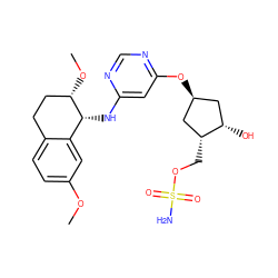 COc1ccc2c(c1)[C@@H](Nc1cc(O[C@H]3C[C@H](O)[C@H](COS(N)(=O)=O)C3)ncn1)[C@@H](OC)CC2 ZINC000114583823