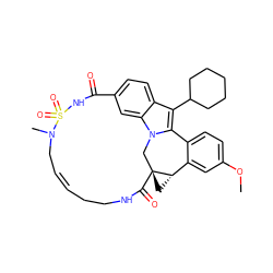 COc1ccc2c(c1)[C@@H]1C[C@@]13Cn1c-2c(C2CCCCC2)c2ccc(cc21)C(=O)NS(=O)(=O)N(C)C/C=C/CCNC3=O ZINC000117162486