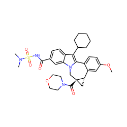 COc1ccc2c(c1)[C@@H]1C[C@]1(C(=O)N1CCOCC1)Cn1c-2c(C2CCCCC2)c2ccc(C(=O)NS(=O)(=O)N(C)C)cc21 ZINC000060123129