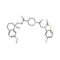 COc1ccc2c(c1)[C@](O)(CNC(=O)C1CCN(C(=O)Cn3c(=O)sc4ccc(Cl)cc43)CC1)CCC2 ZINC000027893050