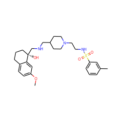 COc1ccc2c(c1)[C@](O)(CNCC1CCN(CCNS(=O)(=O)c3cccc(C)c3)CC1)CCC2 ZINC000013439714