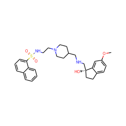 COc1ccc2c(c1)[C@](O)(CNCC1CCN(CCNS(=O)(=O)c3cccc4ccccc34)CC1)CC2 ZINC000013439709