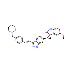 COc1ccc2c(c1)[C@]1(C[C@H]1c1ccc3c(/C=C/c4ccc(CN5CCCCC5)cc4)n[nH]c3c1)C(=O)N2 ZINC000144954899