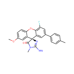 COc1ccc2c(c1)[C@]1(N=C(N)N(C)C1=O)c1cc(-c3ccc(C)cc3)cc(F)c1O2 ZINC000146951311