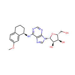 COc1ccc2c(c1)[C@H](Nc1ncnc3c1ncn3[C@@H]1O[C@H](CO)[C@@H](O)[C@H]1O)CCC2 ZINC000013649501