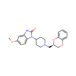 COc1ccc2c(c1)[nH]c(=O)n2C1CCN(C[C@@H]2COc3ccccc3O2)CC1 ZINC000027894974