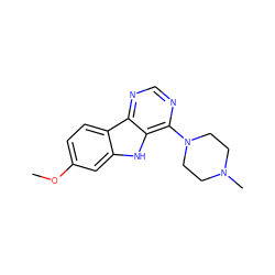 COc1ccc2c(c1)[nH]c1c(N3CCN(C)CC3)ncnc12 ZINC000005025356