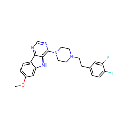 COc1ccc2c(c1)[nH]c1c(N3CCN(CCc4ccc(F)c(F)c4)CC3)ncnc12 ZINC000013559661