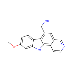 COc1ccc2c(c1)[nH]c1c3ccncc3cc(CN)c21 ZINC000211882282