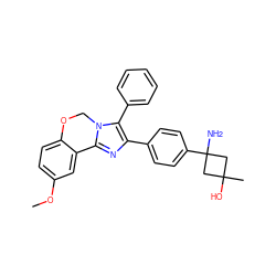 COc1ccc2c(c1)-c1nc(-c3ccc(C4(N)CC(C)(O)C4)cc3)c(-c3ccccc3)n1CO2 ZINC000169703872