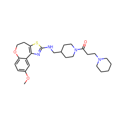 COc1ccc2c(c1)-c1nc(NCC3CCN(C(=O)CCN4CCCCC4)CC3)sc1CCO2 ZINC000026490219