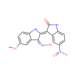 COc1ccc2c(c1)C(=N/O)/C(=C1/C(=O)Nc3ccc([N+](=O)[O-])cc31)N2 ZINC000101342052