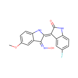 COc1ccc2c(c1)C(=N/O)/C(=C1/C(=O)Nc3ccc(F)cc31)N2 ZINC000101342054