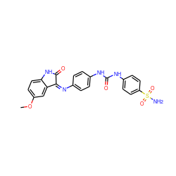 COc1ccc2c(c1)C(=Nc1ccc(NC(=O)Nc3ccc(S(N)(=O)=O)cc3)cc1)C(=O)N2 ZINC000653696878