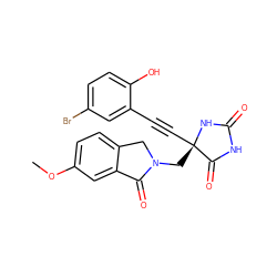 COc1ccc2c(c1)C(=O)N(C[C@@]1(C#Cc3cc(Br)ccc3O)NC(=O)NC1=O)C2 ZINC000167612521