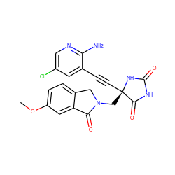 COc1ccc2c(c1)C(=O)N(C[C@@]1(C#Cc3cc(Cl)cnc3N)NC(=O)NC1=O)C2 ZINC000167631294