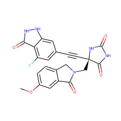 COc1ccc2c(c1)C(=O)N(C[C@@]1(C#Cc3cc(F)c4c(=O)[nH][nH]c4c3)NC(=O)NC1=O)C2 ZINC000143532256