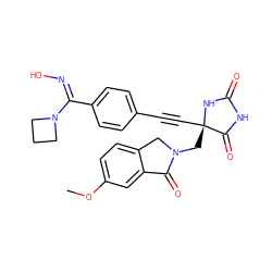 COc1ccc2c(c1)C(=O)N(C[C@@]1(C#Cc3ccc(/C(=N/O)N4CCC4)cc3)NC(=O)NC1=O)C2 ZINC000096173742