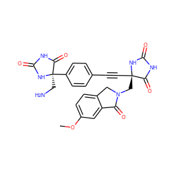 COc1ccc2c(c1)C(=O)N(C[C@@]1(C#Cc3ccc([C@@]4(CN)NC(=O)NC4=O)cc3)NC(=O)NC1=O)C2 ZINC000167586098