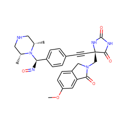 COc1ccc2c(c1)C(=O)N(C[C@@]1(C#Cc3ccc([C@@H](N=O)N4[C@@H](C)CNC[C@H]4C)cc3)NC(=O)NC1=O)C2 ZINC000169694557