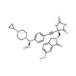 COc1ccc2c(c1)C(=O)N(C[C@@]1(C#Cc3ccc([C@@H](N=O)N4CCN(C5CC5)CC4)cc3)NC(=O)NC1=O)C2 ZINC000169694523