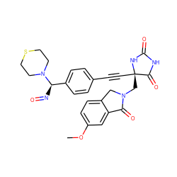 COc1ccc2c(c1)C(=O)N(C[C@@]1(C#Cc3ccc([C@@H](N=O)N4CCSCC4)cc3)NC(=O)NC1=O)C2 ZINC000169694517