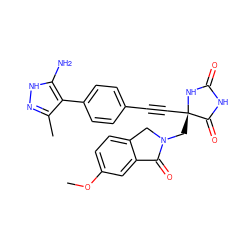 COc1ccc2c(c1)C(=O)N(C[C@@]1(C#Cc3ccc(-c4c(C)n[nH]c4N)cc3)NC(=O)NC1=O)C2 ZINC000096173599