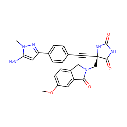 COc1ccc2c(c1)C(=O)N(C[C@@]1(C#Cc3ccc(-c4cc(N)n(C)n4)cc3)NC(=O)NC1=O)C2 ZINC000096173517