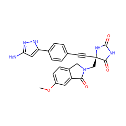 COc1ccc2c(c1)C(=O)N(C[C@@]1(C#Cc3ccc(-c4cc(N)n[nH]4)cc3)NC(=O)NC1=O)C2 ZINC000143585239