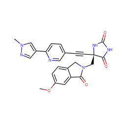 COc1ccc2c(c1)C(=O)N(C[C@@]1(C#Cc3ccc(-c4cnn(C)c4)nc3)NC(=O)NC1=O)C2 ZINC000167587381