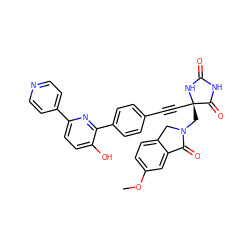 COc1ccc2c(c1)C(=O)N(C[C@@]1(C#Cc3ccc(-c4nc(-c5ccncc5)ccc4O)cc3)NC(=O)NC1=O)C2 ZINC000149686832