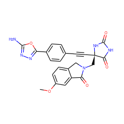 COc1ccc2c(c1)C(=O)N(C[C@@]1(C#Cc3ccc(-c4nnc(N)o4)cc3)NC(=O)NC1=O)C2 ZINC000149667724