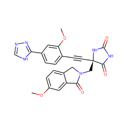 COc1ccc2c(c1)C(=O)N(C[C@@]1(C#Cc3ccc(-c4nnc[nH]4)cc3OC)NC(=O)NC1=O)C2 ZINC000167585237