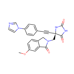 COc1ccc2c(c1)C(=O)N(C[C@@]1(C#Cc3ccc(-n4ccnc4)cc3)NC(=O)NC1=O)C2 ZINC000096173595