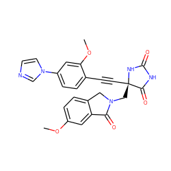 COc1ccc2c(c1)C(=O)N(C[C@@]1(C#Cc3ccc(-n4ccnc4)cc3OC)NC(=O)NC1=O)C2 ZINC000167645986