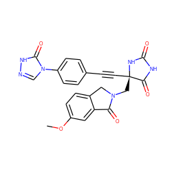 COc1ccc2c(c1)C(=O)N(C[C@@]1(C#Cc3ccc(-n4cn[nH]c4=O)cc3)NC(=O)NC1=O)C2 ZINC000096173640