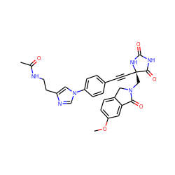 COc1ccc2c(c1)C(=O)N(C[C@@]1(C#Cc3ccc(-n4cnc(CCNC(C)=O)c4)cc3)NC(=O)NC1=O)C2 ZINC000096173591